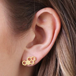 Gold Honeycomb Stud Earrings Jewellery Lisa Angel 