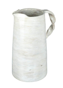 Local Collection Only - Large Twisted Handle Distressed White Pitcher Homeware Parlane 