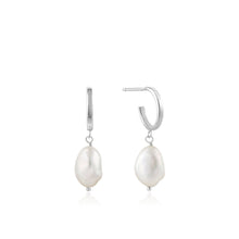 Load image into Gallery viewer, Silver Pearl Mini Hoop Earrings Jewellery Ania Haie 
