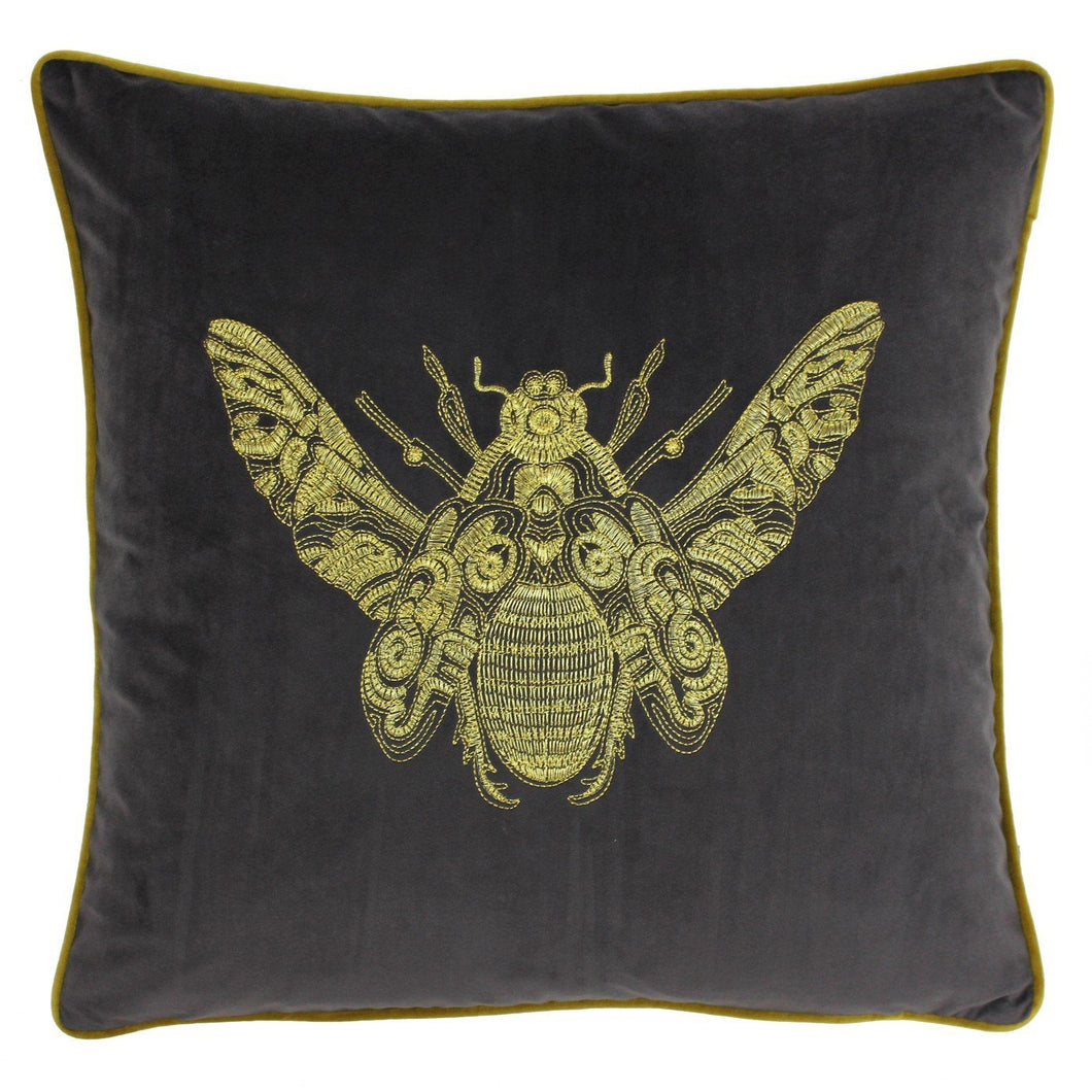 Bee Design Charcoal Velvet Cushion Soft Furnishing Riva Home 