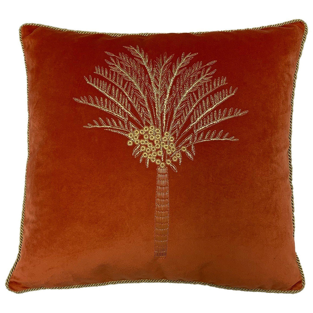 Burnt Orange Desert Palm Velvet Cushion Soft Furnishing Riva Home 