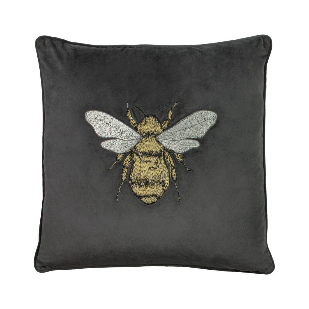 Charcoal Embroidered Bee Cushion Soft Furnishing Riva Home 
