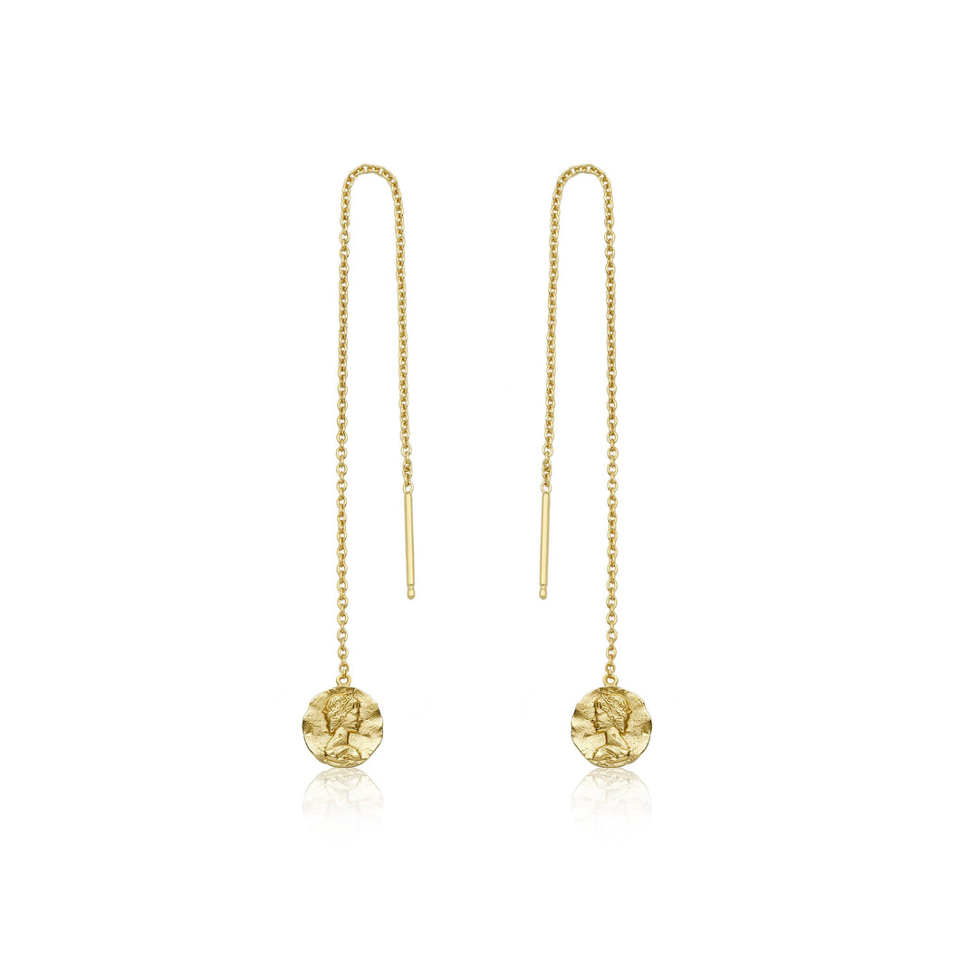 Coins Zeus Chain Drop Gold Earrings Velvet and Parade 
