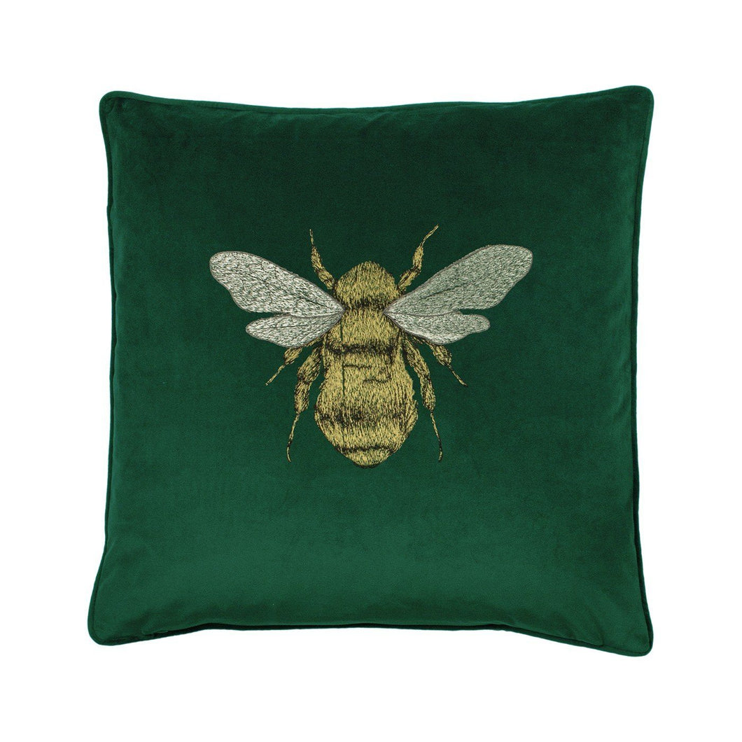 Emerald Embroidered Bee Cushion Soft Furnishing Riva Home 