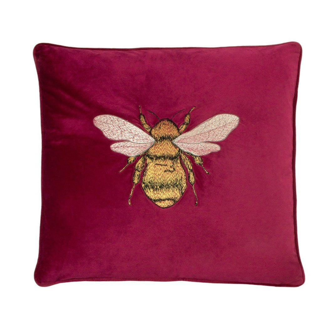 Fuchsia Embroidered Bee Cushion Soft Furnishing Riva Home 