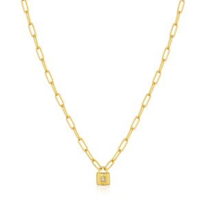 Gold Chunky Chain Padlock Necklace Jewellery Ania Haie 