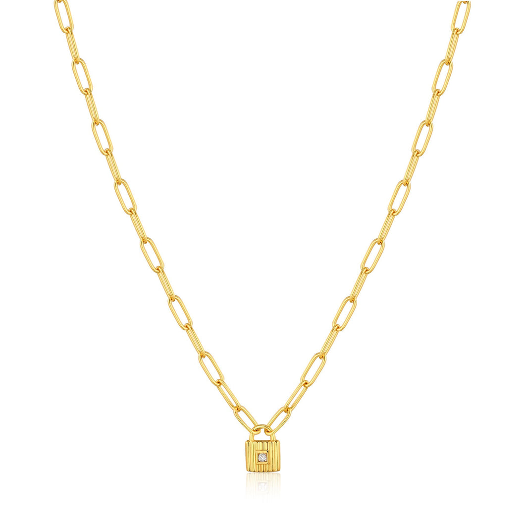 Gold Chunky Chain Padlock Necklace Jewellery Ania Haie 