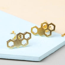 Load image into Gallery viewer, Gold Honeycomb Stud Earrings Jewellery Lisa Angel 
