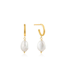 Load image into Gallery viewer, Gold Pearl Mini Hoop Earrings Jewellery Ania Haie 
