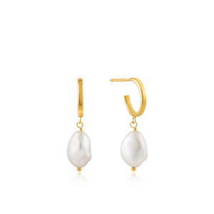 Gold Pearl Mini Hoop Earrings Jewellery Ania Haie 