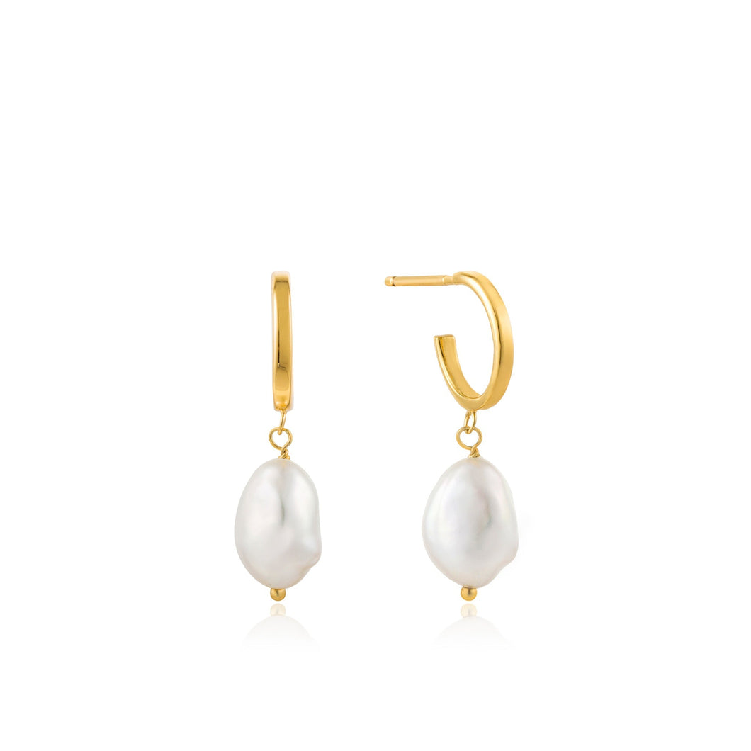 Gold Pearl Mini Hoop Earrings Jewellery Ania Haie 
