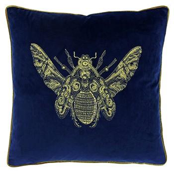 Insect Design Royal Blue Velvet Cushion Soft Furnishing Riva Home 