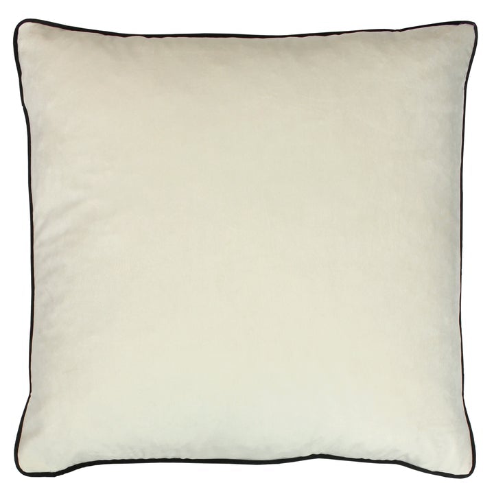 Sumptuous ivory velvet cushion decorated with black piping