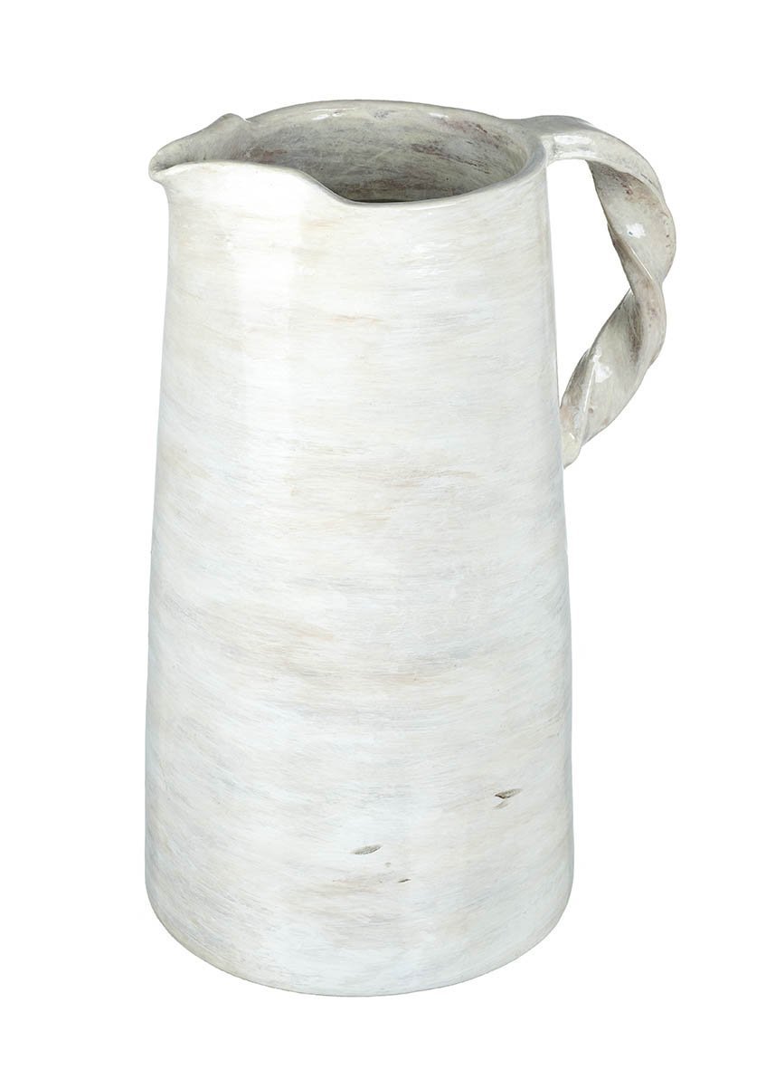 Local Collection Only - Large Twisted Handle Distressed White Pitcher Homeware Parlane 