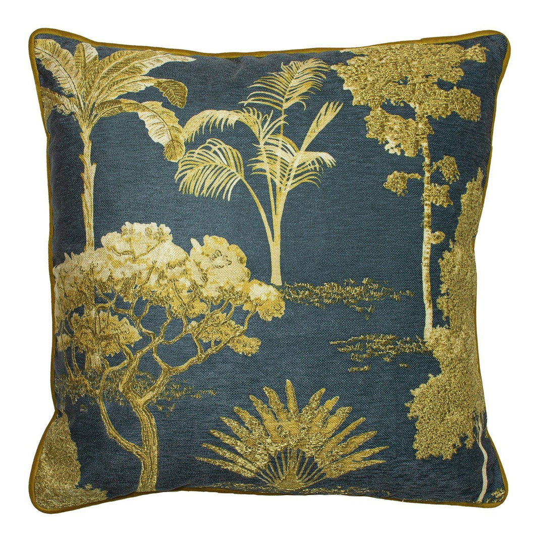 Navy and Ochre Botanical Cushion Soft Furnishing Riva Home 