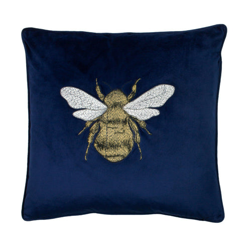 Navy Embroidered Bee Cushion Soft Furnishing Riva Home 