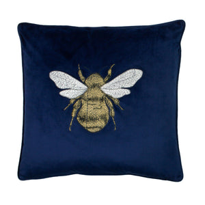 Navy Embroidered Bee Cushion Soft Furnishing Riva Home 