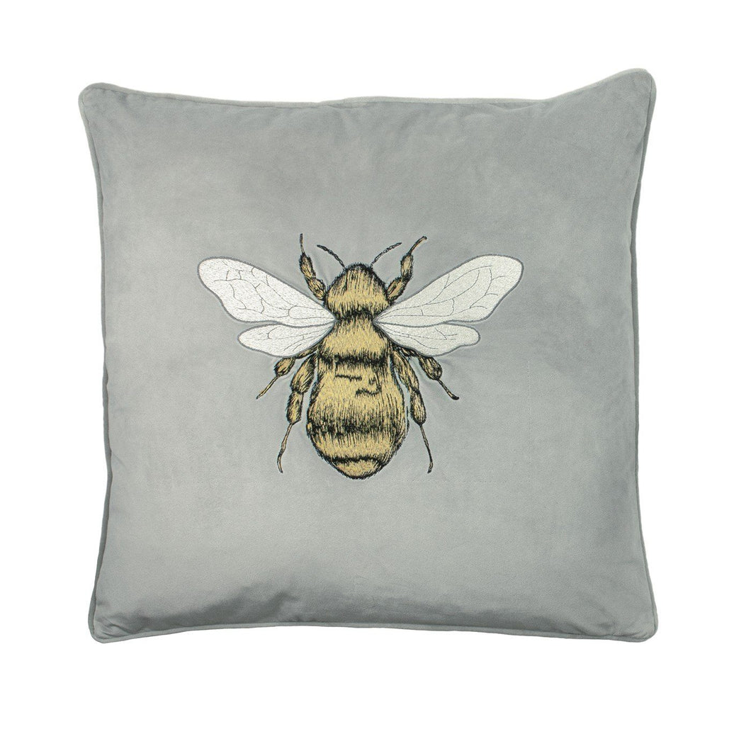 Pale Grey Embroidered Bee Cushion Soft Furnishing Riva Home 