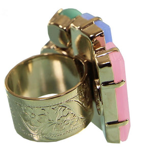 Pale Pink, Blue and Green Adjustable Ring Jewellery Philippe Ferrandis 