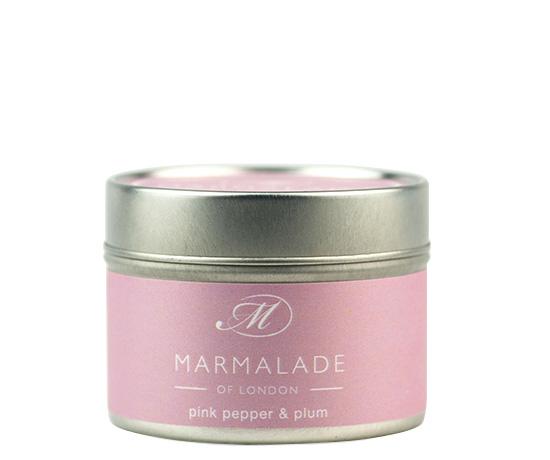 Pink Pepper and Plum Tin Candle Home Fragrance Marmalade 