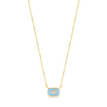 Load image into Gallery viewer, Powder Blue Enamel Emblem Gold Necklace Jewellery Ania Haie 
