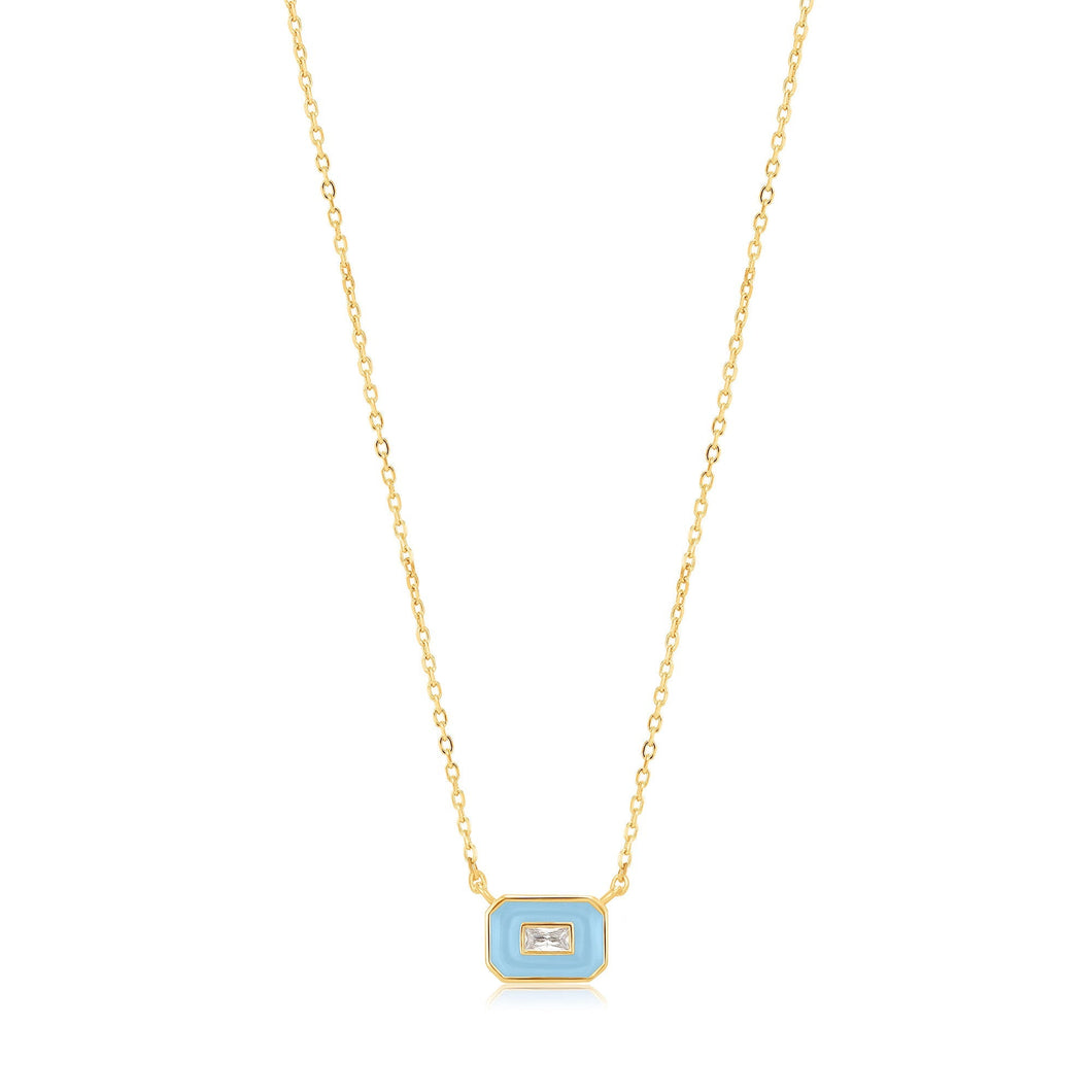 Powder Blue Enamel Emblem Gold Necklace Jewellery Ania Haie 