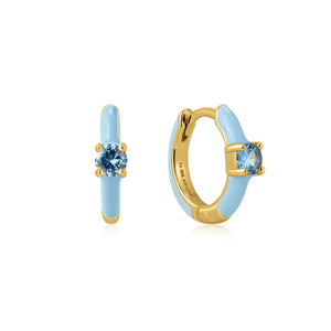 Powder Blue Enamel Gold Huggie Hoop Earrings Jewellery Ania Haie 