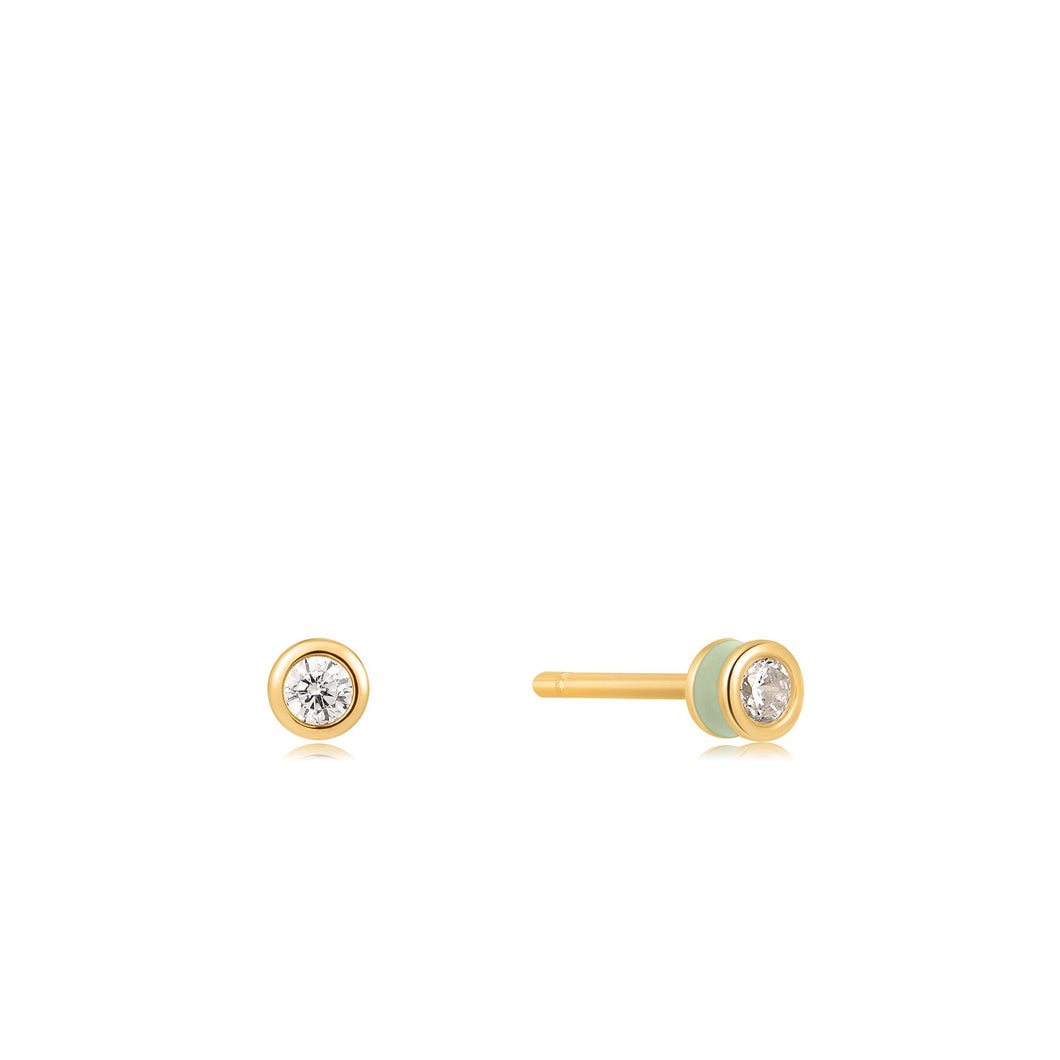 Sage Enamel Gold Stud Earrings Jewellery Ania Haie 