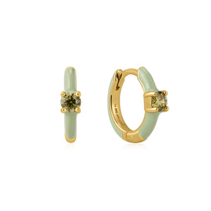 Sage Green Enamel Gold Huggie Hoop Earrings Jewellery Ania Haie 