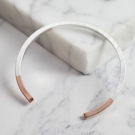 Silver Dipped in Rose Gold Bar Bangle Jewellery Lisa Angel 