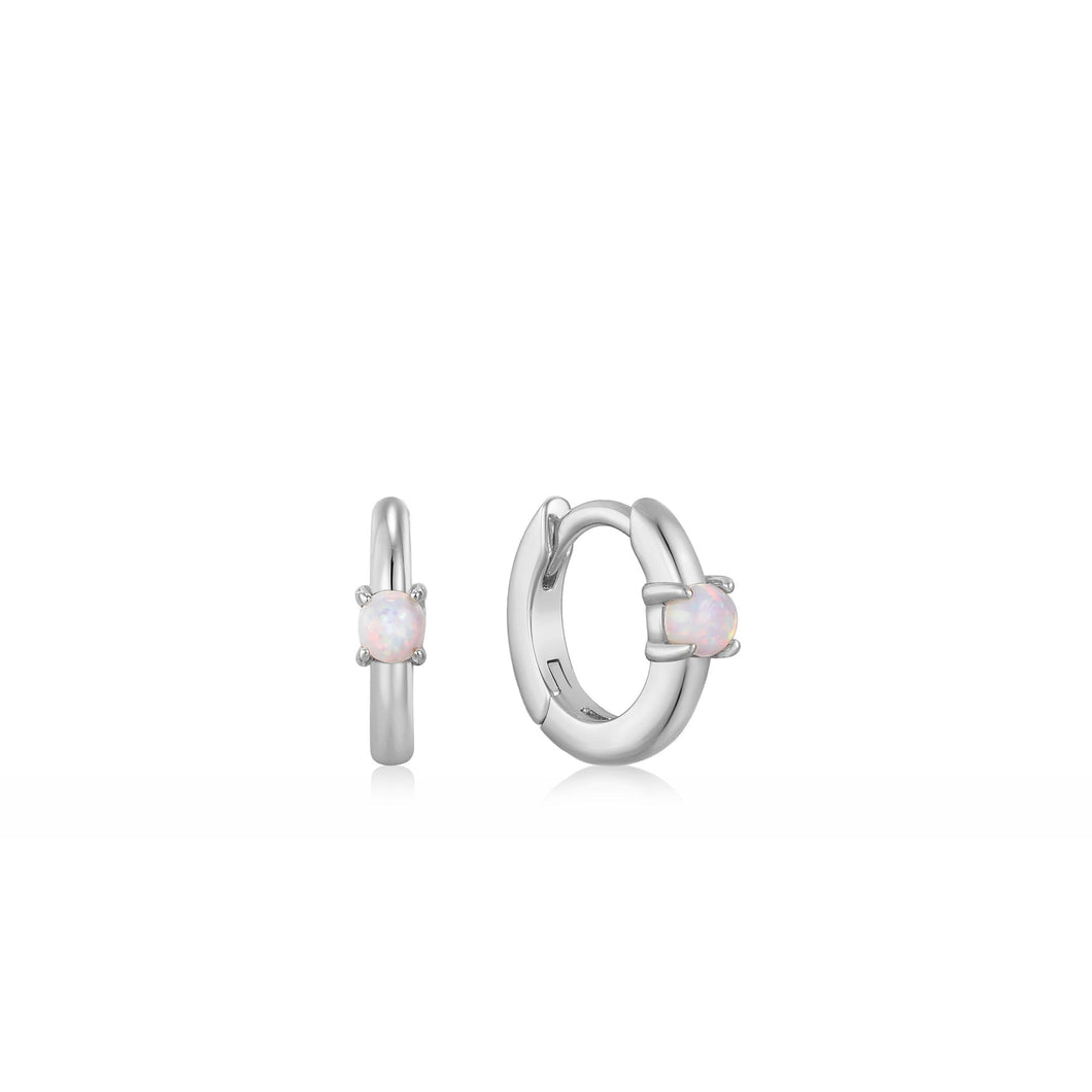 Silver Kyoto Opal Cabochon Huggie Hoop Earrings Jewellery Ania Haie 