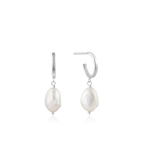 Silver Pearl Mini Hoop Earrings Jewellery Ania Haie 