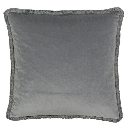 Silver Velvet Fringed Edge Cushion Soft Furnishing Riva Home 