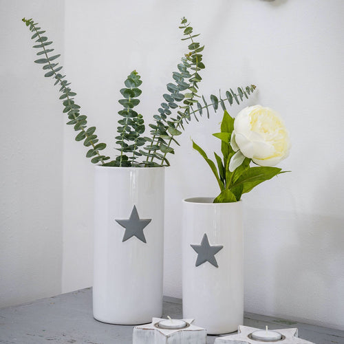 Small White Vase with Grey Star Homeware Retreat 
